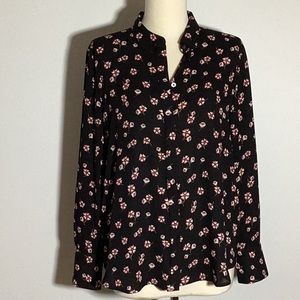 Loft Black and pink blouse, size medium petite